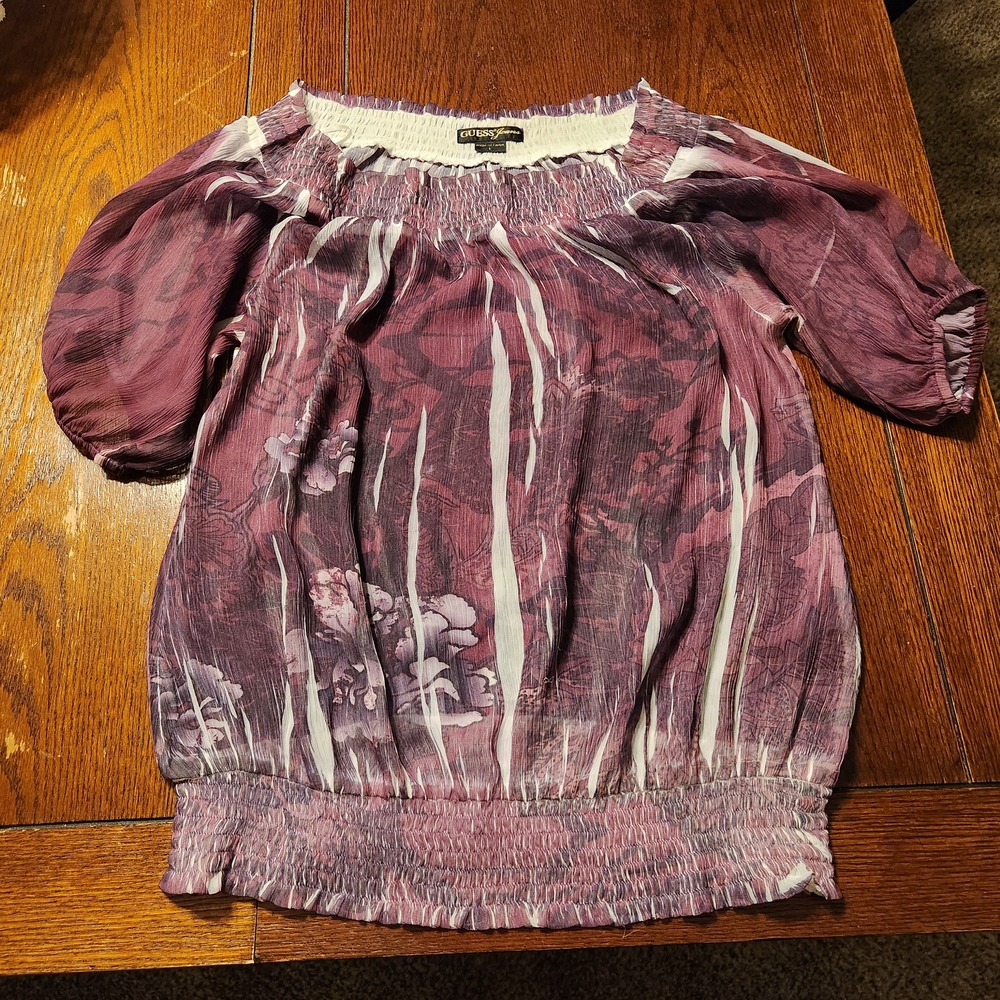 Guess Jeans Brand Purple And White Women's Top Size Large
